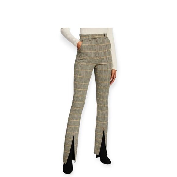 ALC Edwin Glen Check Plaid Brown High Rise Slit Hem Dress Pants - Picture 1 of 14